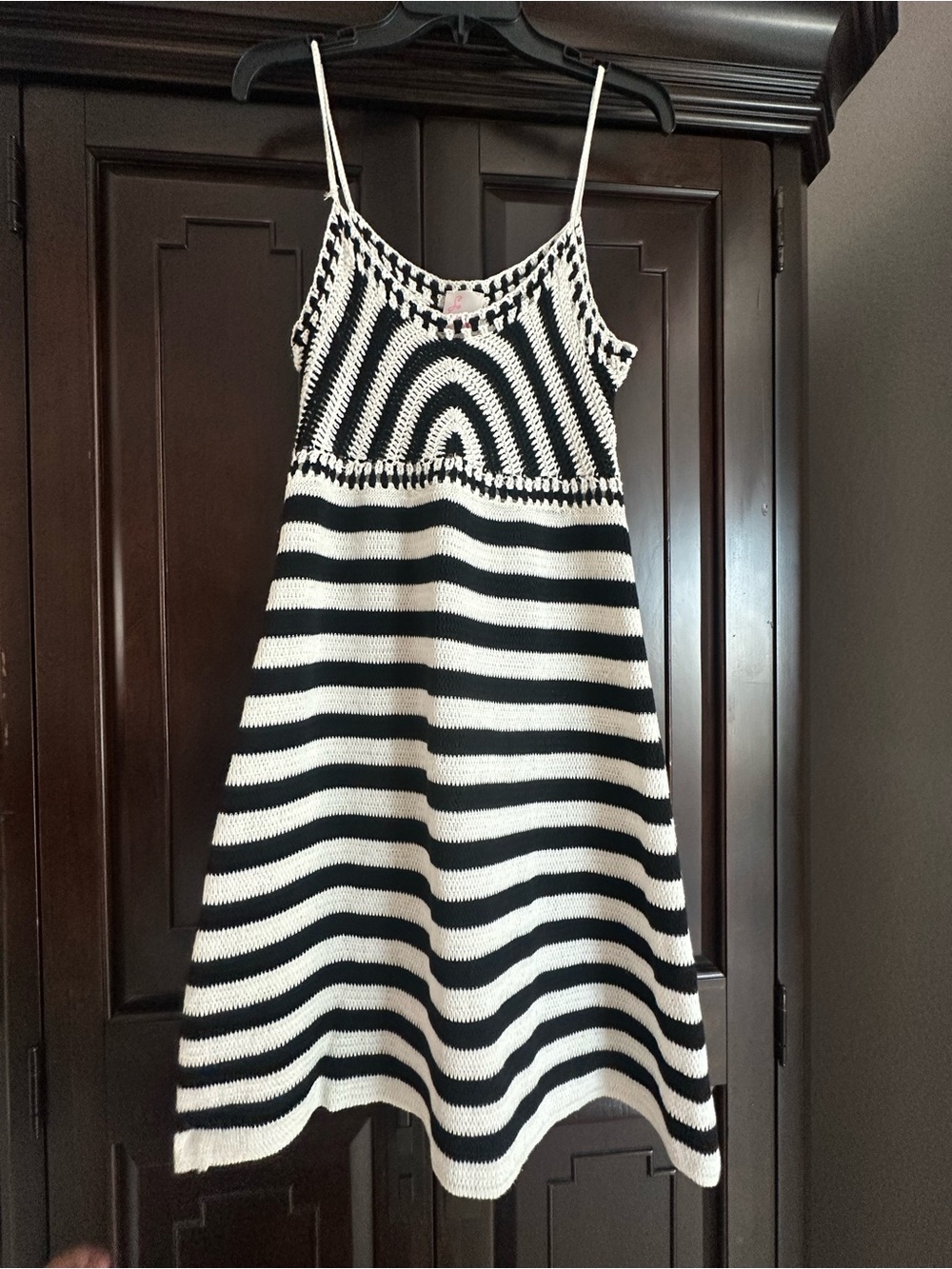 So Me Black & White Crochet-Style Sundress with Spaghetti Straps